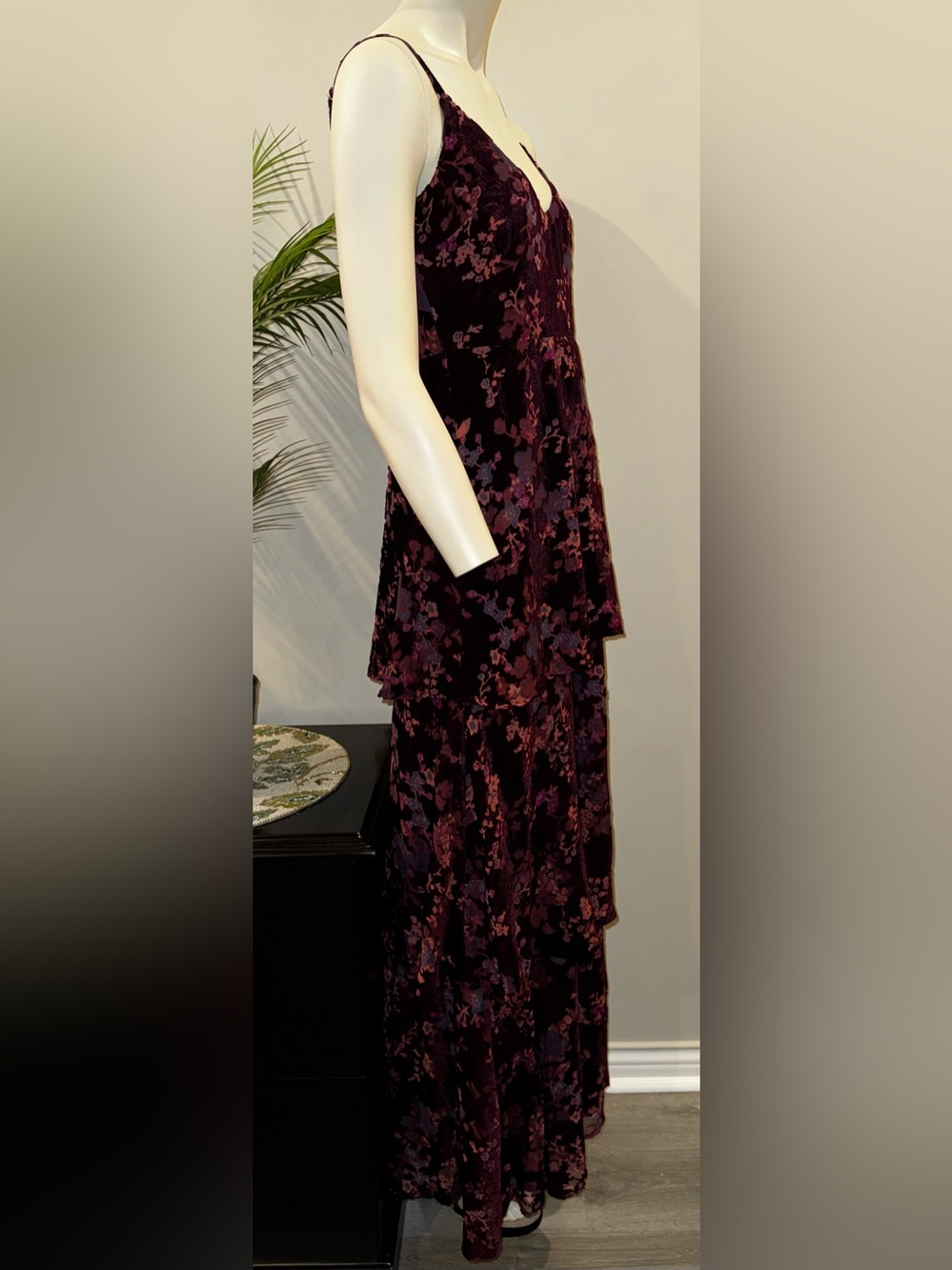 Lulus I Love You Amore Plum Purple Floral Velvet Tiered Maxi Dress - Picture 3 of 8